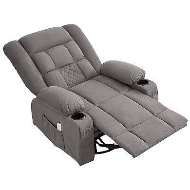 Fabric Swivel Manual Recliner with Massage and USB Port