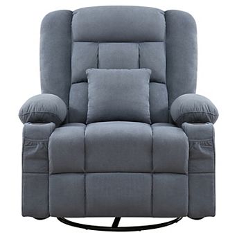 Fabric Swivel Manual Recliner with Massage and USB Port