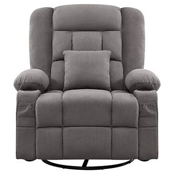 Fabric Swivel Manual Recliner with Massage and USB Port