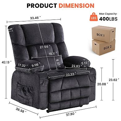Fabric Power Recliner with Massage and USB Port