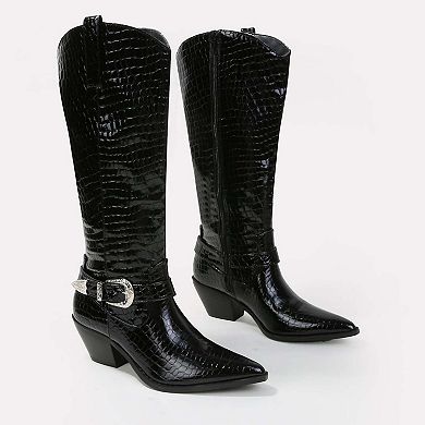 Berness Tristen Croco-Print Western Boots