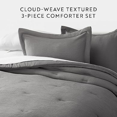 Cloud Gauze Textured 3 Piece Comforter Set All Season Down-Alternative Bedding