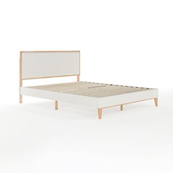 Martha Stewart Wooden Platform Bed with Upholstered Base and Triple Inset Headboard