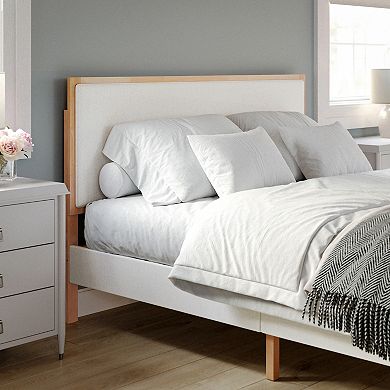 Martha Stewart Wooden Platform Bed with Upholstered Base and Triple Inset Headboard