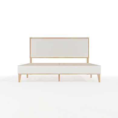 Martha Stewart Wooden Platform Bed with Upholstered Base and Triple Inset Headboard