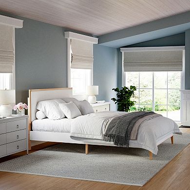 Martha Stewart Wooden Platform Bed with Upholstered Base and Triple Inset Headboard