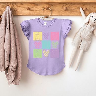 The Juniper Shop Checkered Bunny Outline Coquette Flutter Sleeve Tee