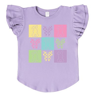 The Juniper Shop Checkered Bunny Outline Coquette Flutter Sleeve Tee