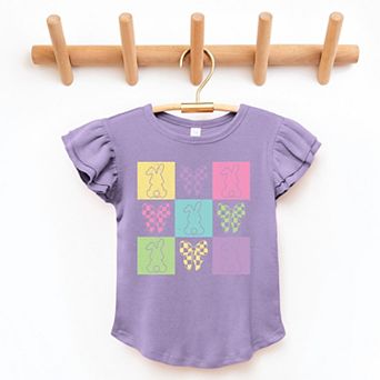 The Juniper Shop Checkered Bunny Outline Coquette Flutter Sleeve Tee