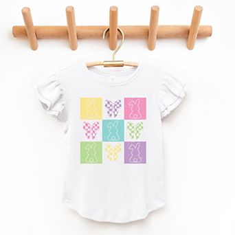 The Juniper Shop Checkered Bunny Outline Coquette Flutter Sleeve Tee