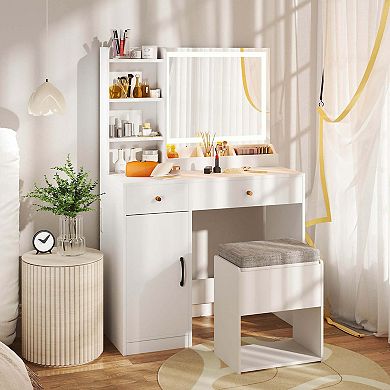 Costway Vanity Set Dressing Table and Chair Set with 3 Lighting Modes & Mirror and Lights