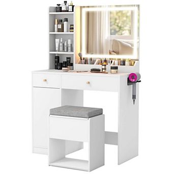 Costway Vanity Set Dressing Table and Chair Set with 3 Lighting Modes & Mirror and Lights