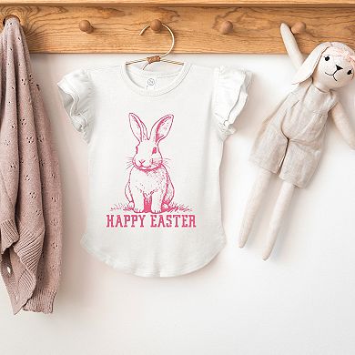 The Juniper Shop Happy Easter Bunny Outline Flutter Sleeve Tee