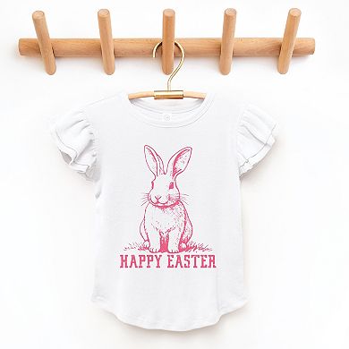 The Juniper Shop Happy Easter Bunny Outline Flutter Sleeve Tee