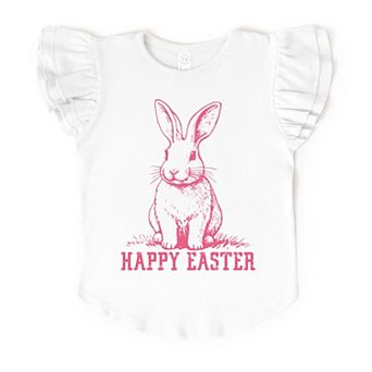 The Juniper Shop Happy Easter Bunny Outline Flutter Sleeve Tee