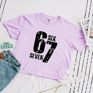 Six Seven Distressed - Women's Boxy Crop Top Graphic T-Shirt