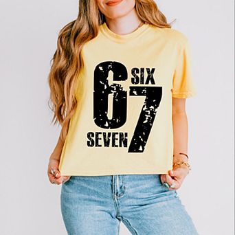 Six Seven Distressed - Women's Boxy Crop Top Graphic T-Shirt