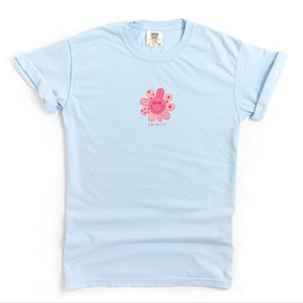 S.W.Smiley Patchwork Flower Hearts - Women's Garment Dyed Graphic T-Shirt