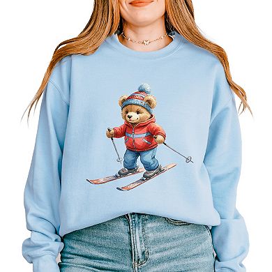 Skiing Bear Watercolor - Women's Graphic Sweatshirt
