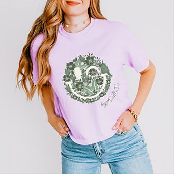 S.W.Smiley Green Floral Butterflies - Women's Boxy Crop Top Graphic T-Shirt