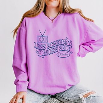 S.W.Smiley Less Screen More Self - Women's Lightweight Garment Dyed Sweatshirt
