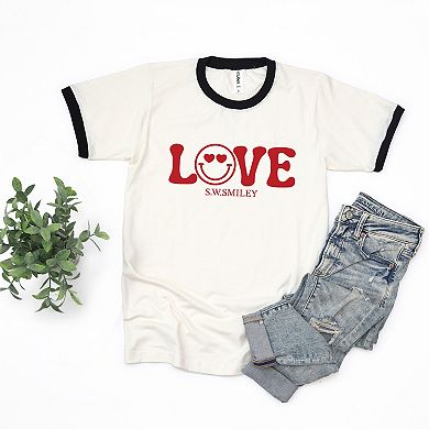 S.W.Smiley Love Smile - Women's Ringer Graphic T-Shirt