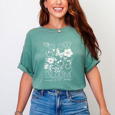 S.W.Smiley Gather, Grow, Glow - Women's Garment Dyed Graphic T-Shirt
