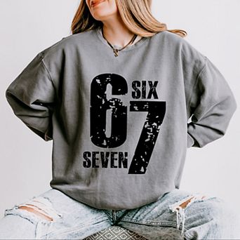 Six Seven Distressed - Women's Lightweight Garment Dyed Sweatshirt