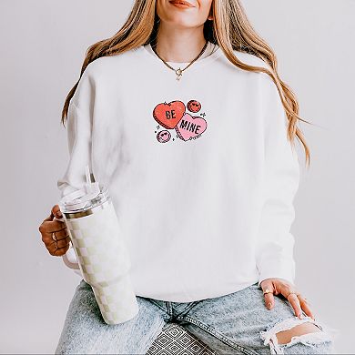 S.W.Smiley Be Mine Hearts Distressed - Women's Lightweight Garment Dyed Sweatshirt