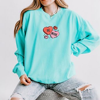 S.W.Smiley Be Mine Hearts Distressed - Women's Lightweight Garment Dyed Sweatshirt