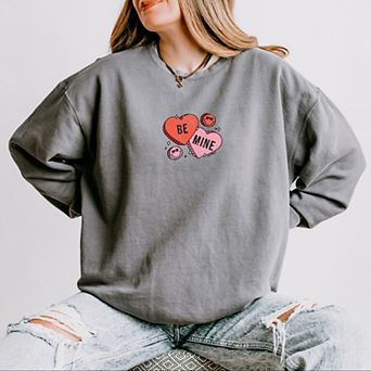 S.W.Smiley Be Mine Hearts Distressed - Women's Lightweight Garment Dyed Sweatshirt