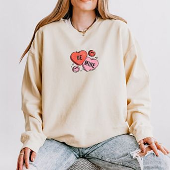 S.W.Smiley Be Mine Hearts Distressed - Women's Lightweight Garment Dyed Sweatshirt