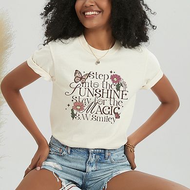 S.W.Smiley Step Into The Sunshine - Women's Garment Dyed Graphic T-Shirt