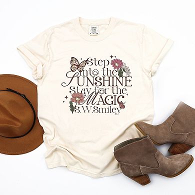 S.W.Smiley Step Into The Sunshine - Women's Garment Dyed Graphic T-Shirt