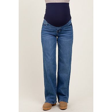 Maternity Blue Classic Wash Wide Leg Maternity Jeans