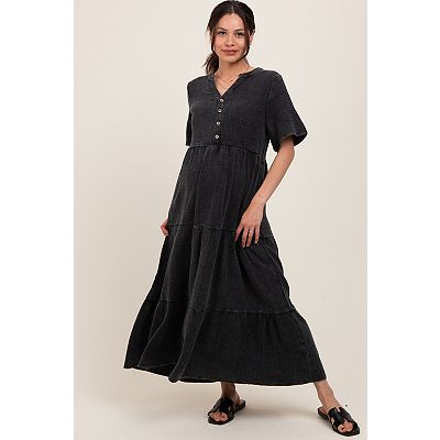 Maternity Button Front Tiered Maxi Dress