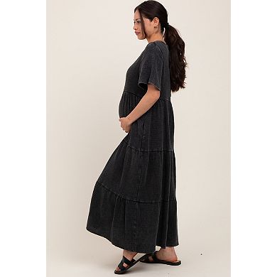 Maternity Button Front Tiered Maxi Dress