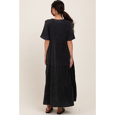 Maternity Button Front Tiered Maxi Dress