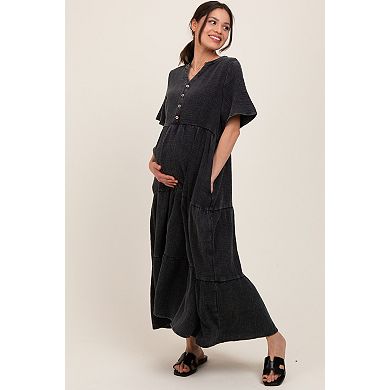 Maternity Button Front Tiered Maxi Dress