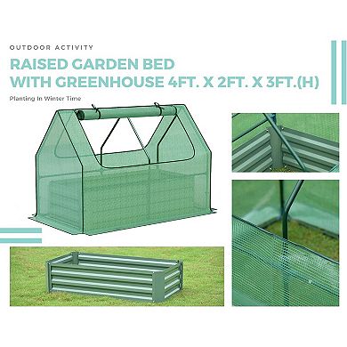 Aoodor 4 ft. x 2 ft. x 1ft. Raised Garden Metal Bed Mini Greenhouse Kit