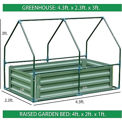 Aoodor 4 ft. x 2 ft. x 1ft. Raised Garden Metal Bed Mini Greenhouse Kit
