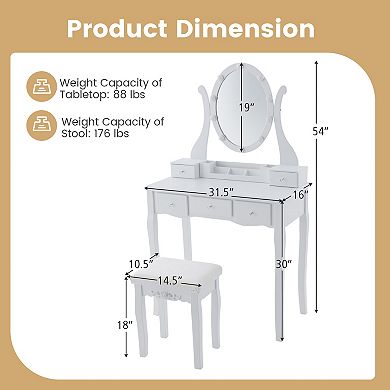 Costway Vanity Table Set w/10 Light Bulbs and Touch Switch Makeup Dressing Table