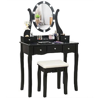 Costway Vanity Table Set w/10 Light Bulbs and Touch Switch Makeup Dressing Table