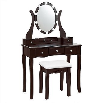 Costway Vanity Table Set w/10 Light Bulbs and Touch Switch Makeup Dressing Table