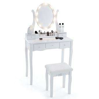 Costway Vanity Table Set w/10 Light Bulbs and Touch Switch Makeup Dressing Table