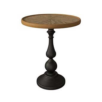 Farmhouse Round Wood End Table for Living Room with French Country Accent and Stable Pedestal