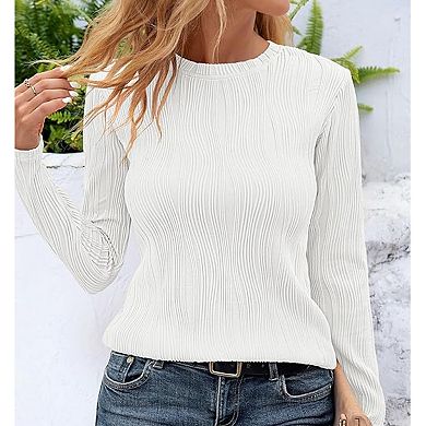 Women's Fall Basic Ribbed Knit Top Crew Neck Long Sleeve Fitted Casual Everyday Versatile Shirt