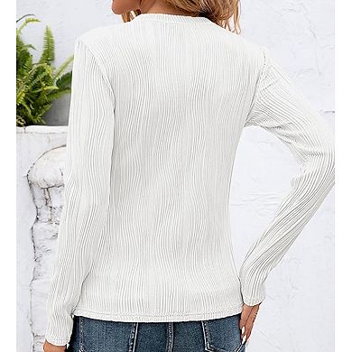 Women's Fall Basic Ribbed Knit Top Crew Neck Long Sleeve Fitted Casual Everyday Versatile Shirt