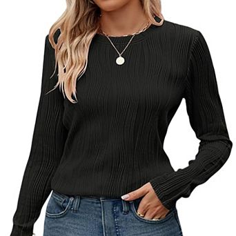 Women's Fall Basic Ribbed Knit Top Crew Neck Long Sleeve Fitted Casual Everyday Versatile Shirt