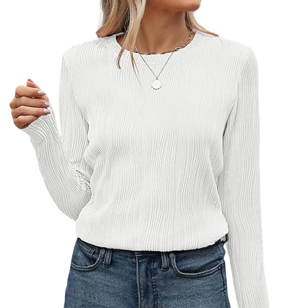 Women's Fall Basic Ribbed Knit Top Crew Neck Long Sleeve Fitted Casual ...